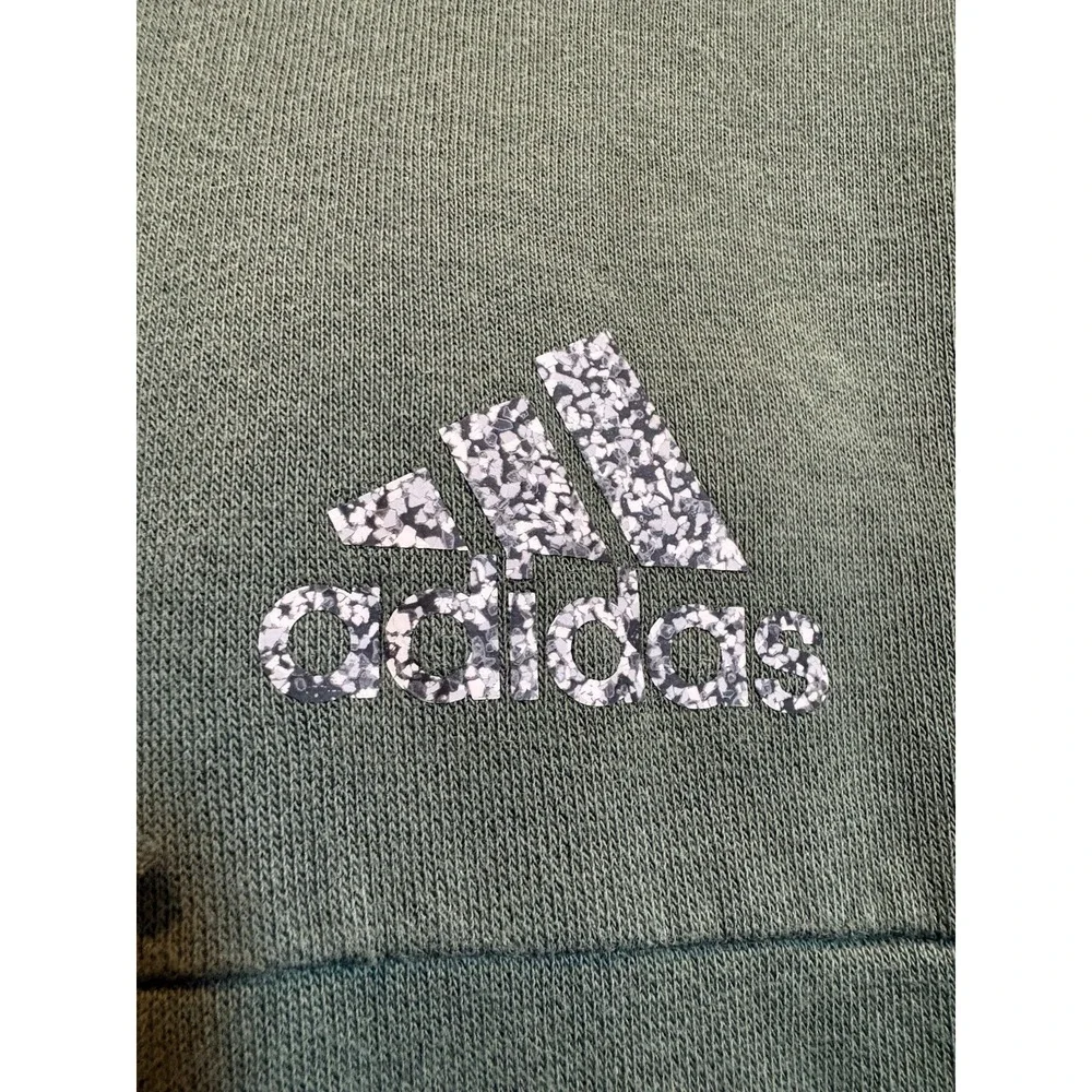 Adidas Green Hoodie Speckled Logo Stadium Fleece M Athleisure Cozy Sporty Relax